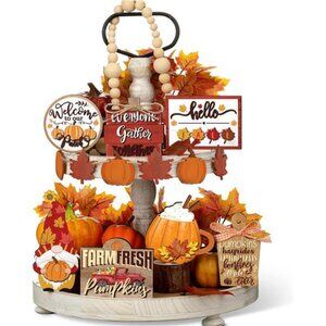 Set of 15 Fall Tiered Tray Decor Pumpkins Farmhouse Decor Autumn Maple Leaf